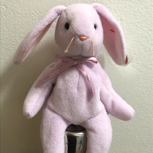 96' VINTAGE TY FLOPPITY BEANIE BABIES B'DAY 5/28/96 SET OF 2 BUNNIES LAVENDER - Picture 3 of 17